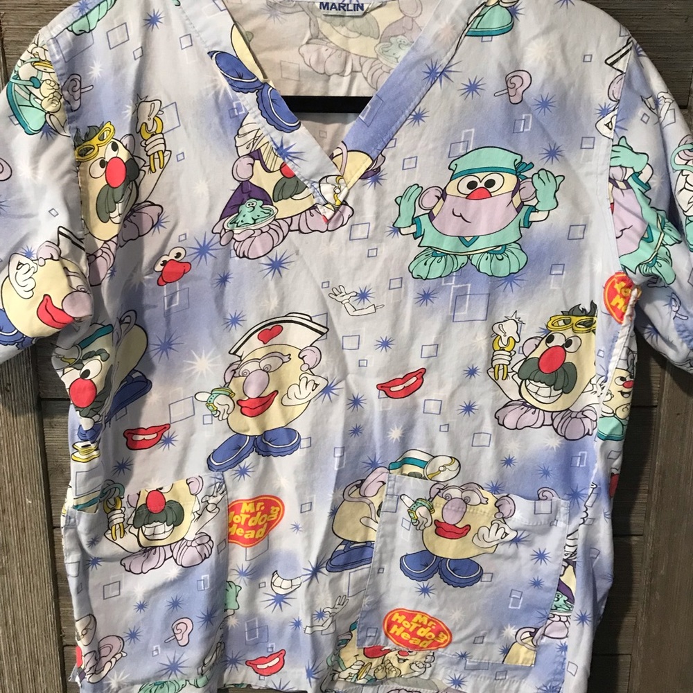 Cartoon Print Scrub Top